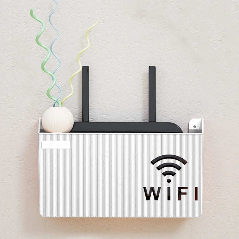 Veggmontert oppbevaringshylle for WiFi-ruter og TV-boks