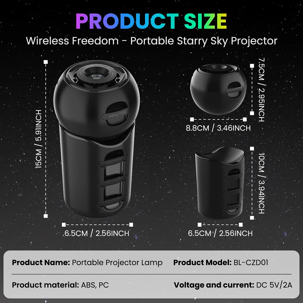 Rechargeable Portable Galaxy Light Projector,4 HD Film Discs and Night Light Projector with Adjustable Focus Lens