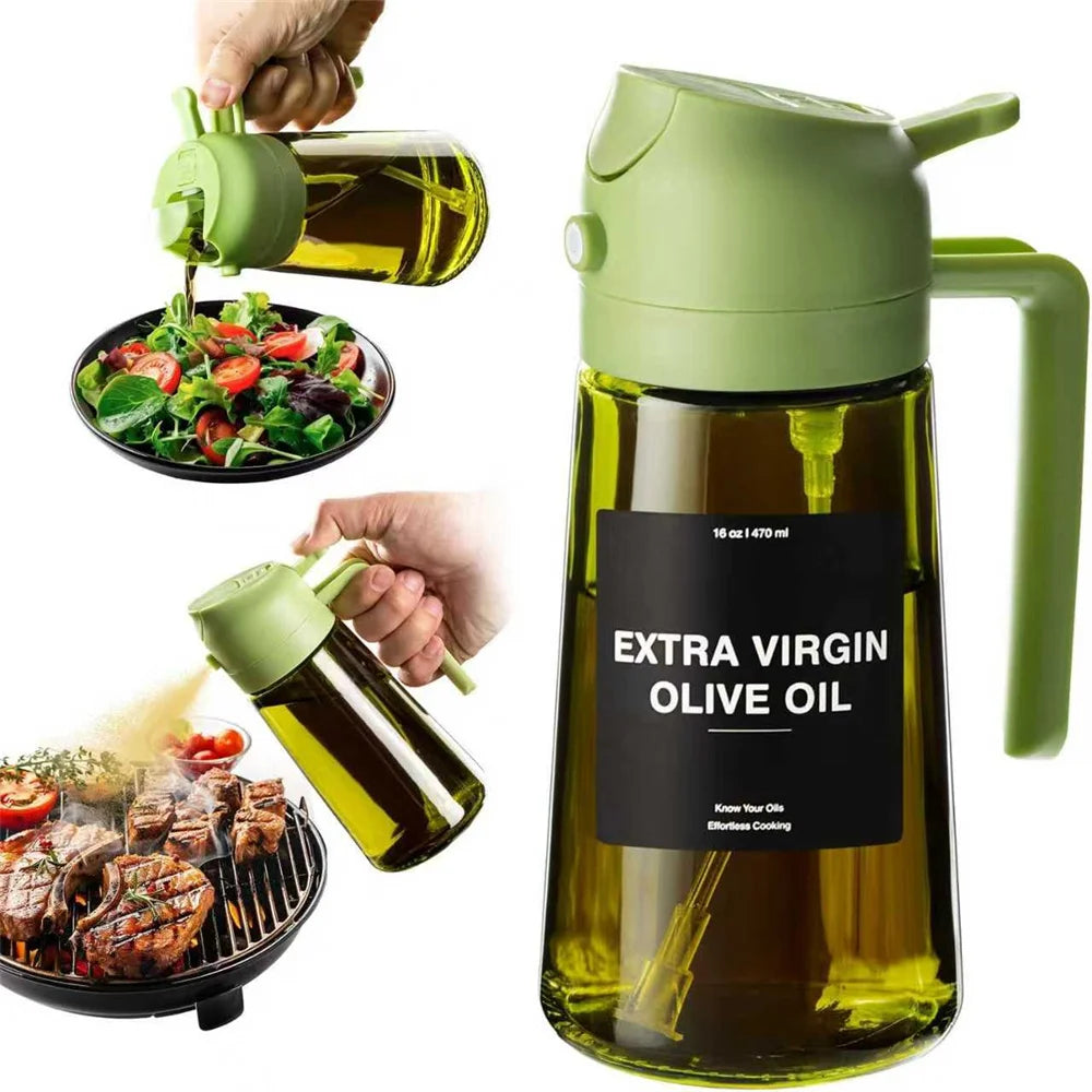 2-i-1 oljesprayer og helleflaske i glass – 470 ml