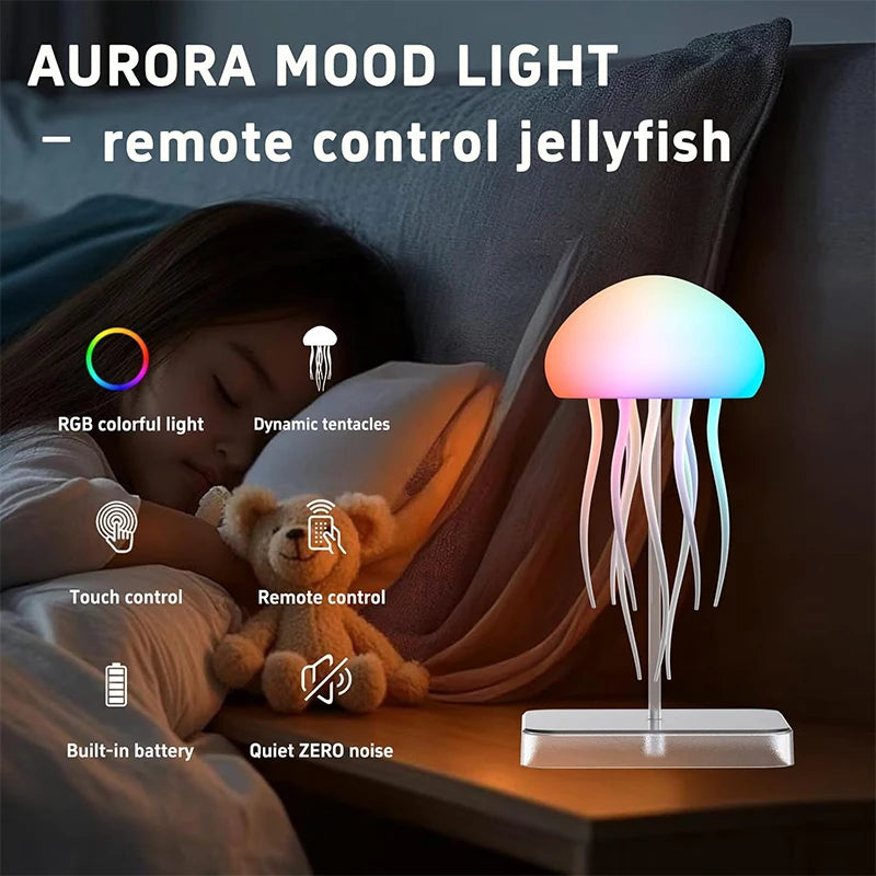 LED manetlampe med 9 tentakler, 2 driftsmoduser, ultralang batterilevetid, fargegradientlyseffekter med fjernkontroll