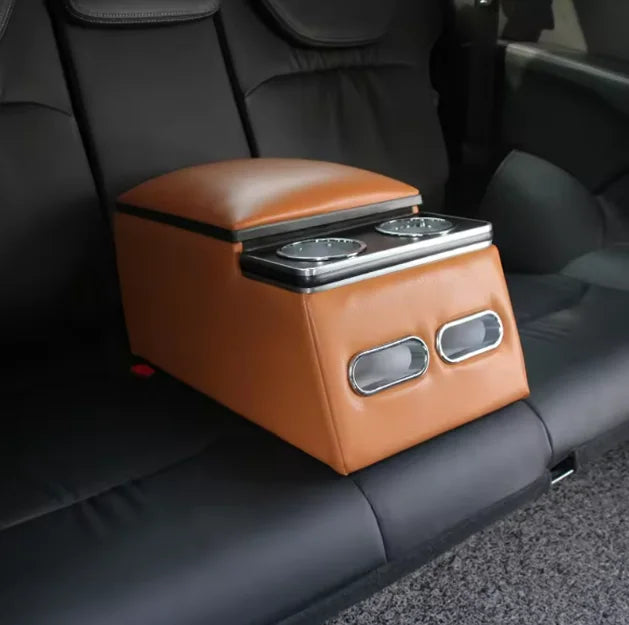 High-Quality Leather Car Rear Center Console Storage Armrest Box with Cup Holders Customizable for Various Models