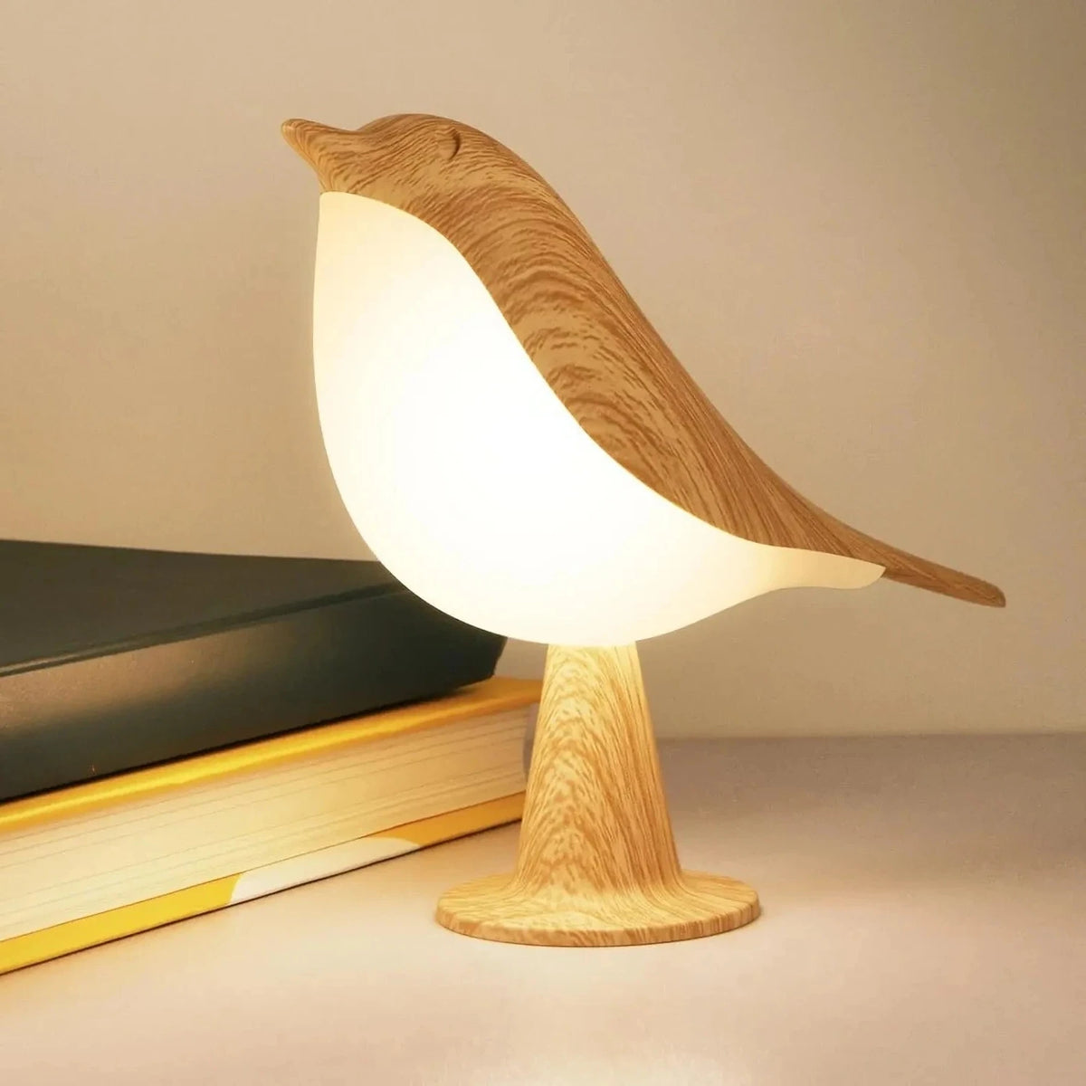 Liten skrivebordslampe, fuglelampe nattbordslamper med 3 fargetemperaturer og berøringssensor, trådløs lampe nattlampe til barn