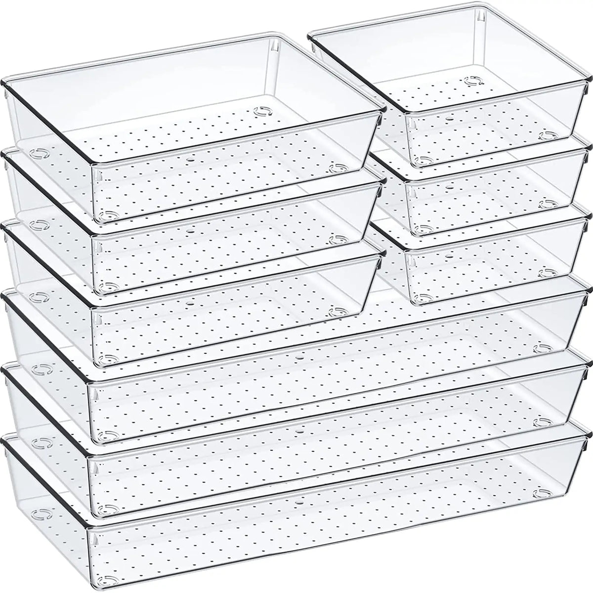 60/6/9/12-pakk skufforganisatorer gjennomsiktige plastbeholdere for oppbevaring på bad og sminkebord, for organisering av hjem og sminkesett