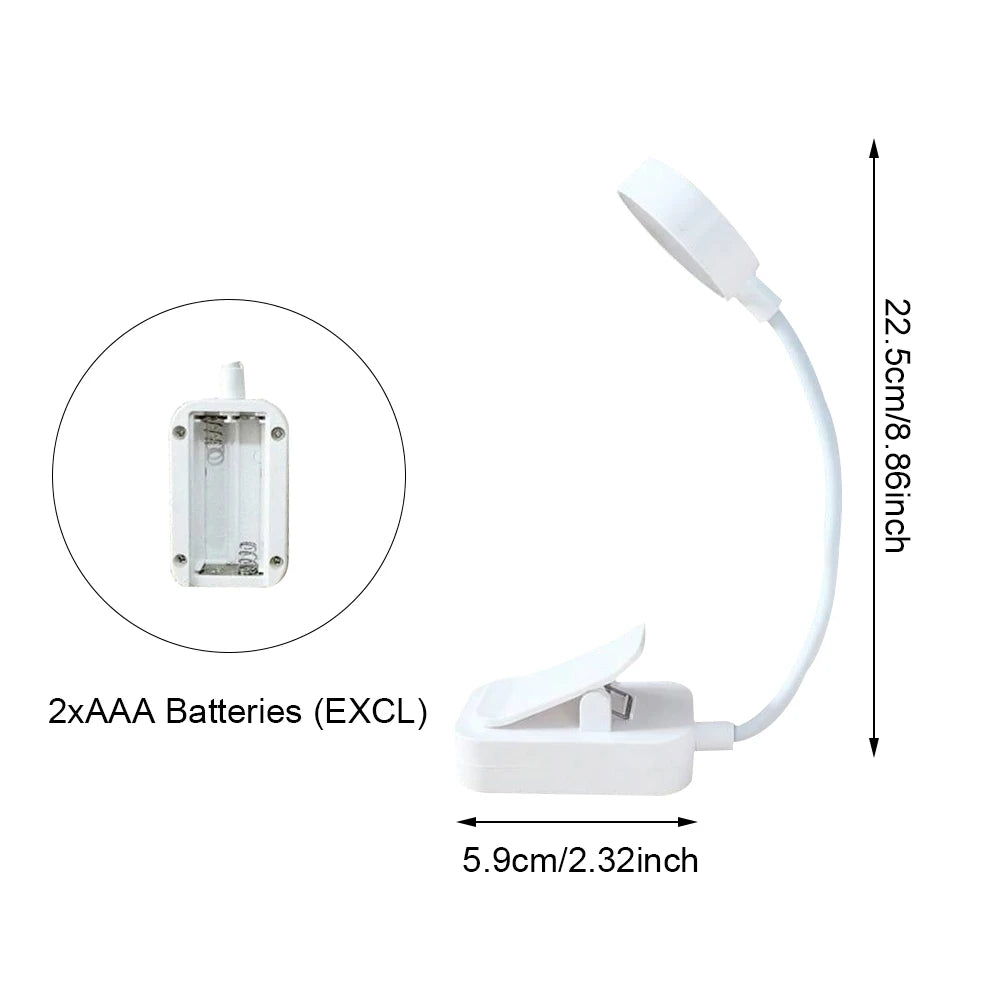 Runtowo LED boklampe med klips Bærbar leselampe Batteridrevet 3 farger Øyebeskyttelse Trinnløs dimming Mini skrivebordslampe