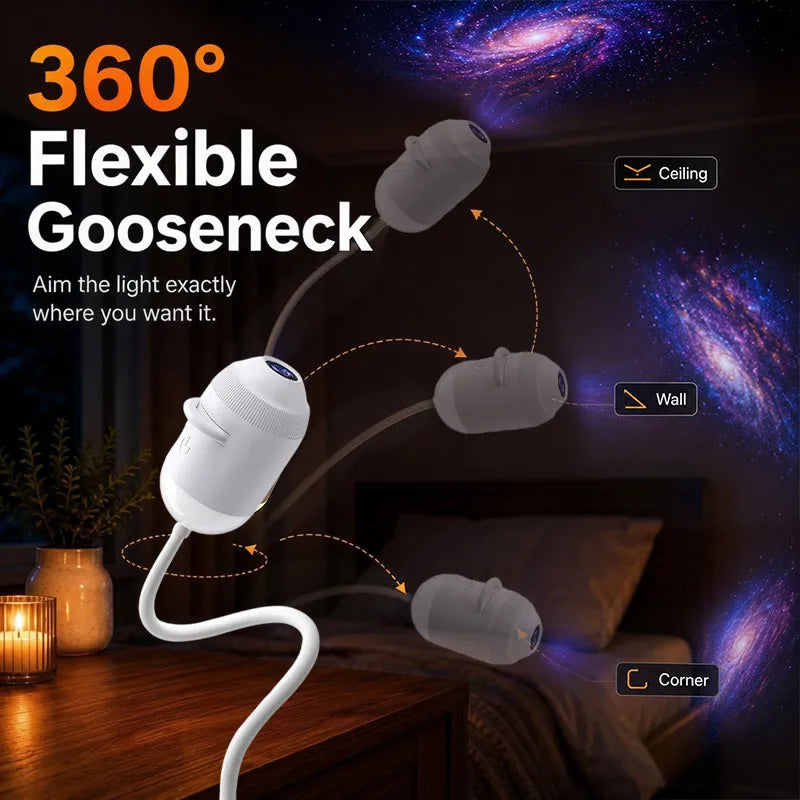 USB-stjernehimmelprojektor nattlys 360° justerbar galakseatmosfære-lampe for bilinteriør, hjem og soverom – romantisk nattlys