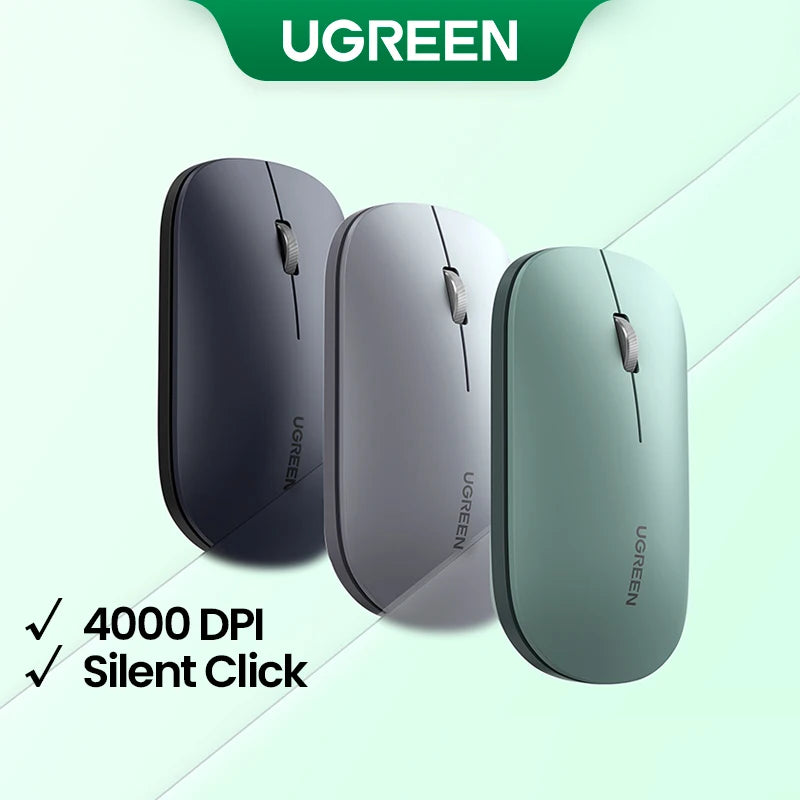 UGREEN Slank trådløs mus Bluetooth 2.4G 4000 DPI Stilleklikk for MacBook Pro M1 M2 iPad Nettbrett Datamaskin Bærbar PC