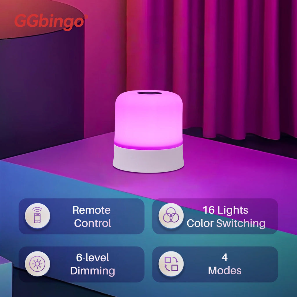 GGbingo Touch nattlampe, oppladbar nattlampe med fjernkontroll, RGB dimbar bordlampe, stemningsbelysning for soverom og stue