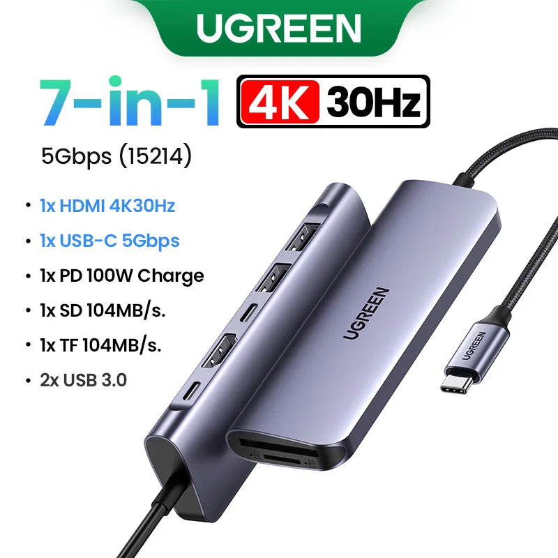 UGREEN 9-i-1 USB-C-hub med 4K HDMI, SD/TF, USB 3.0 og 100 W PD