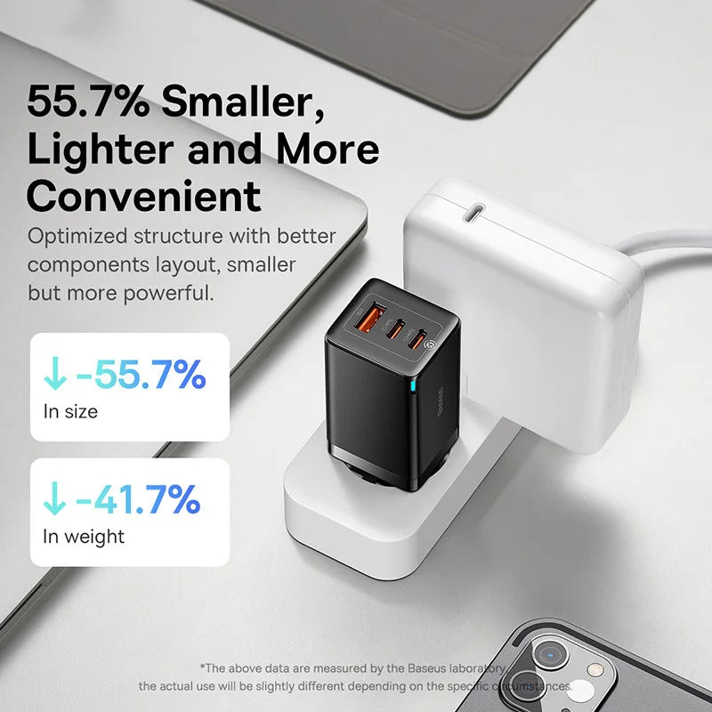 Baseus GaN3 Pro 65 W reiselader med USB-C-kabel