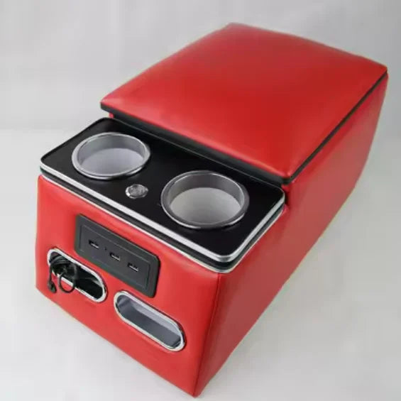 High-Quality Leather Car Rear Center Console Storage Armrest Box with Cup Holders Customizable for Various Models
