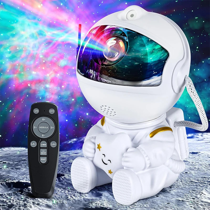 Astronaut Galaxy Projektor Nattlys Hvit som holder stjerne, Stjerneprojektorlampe for barnerom, Romdekor og gave