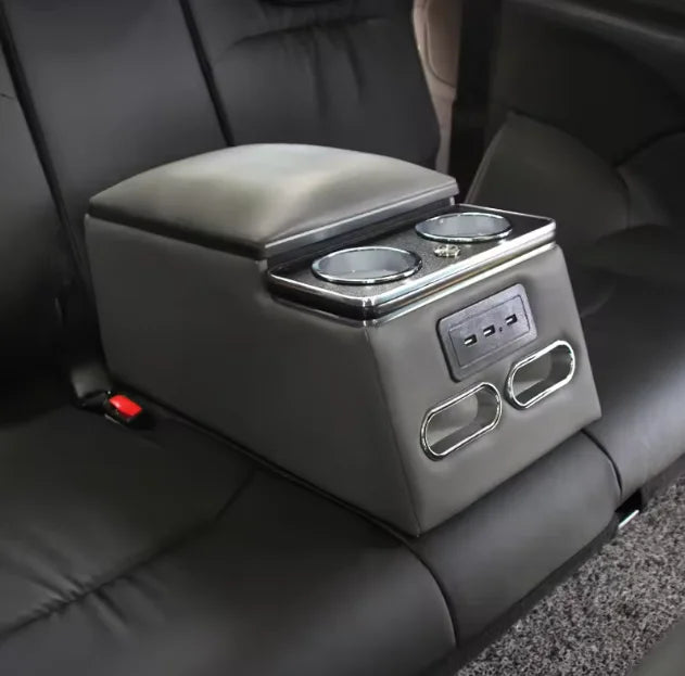 High-Quality Leather Car Rear Center Console Storage Armrest Box with Cup Holders Customizable for Various Models