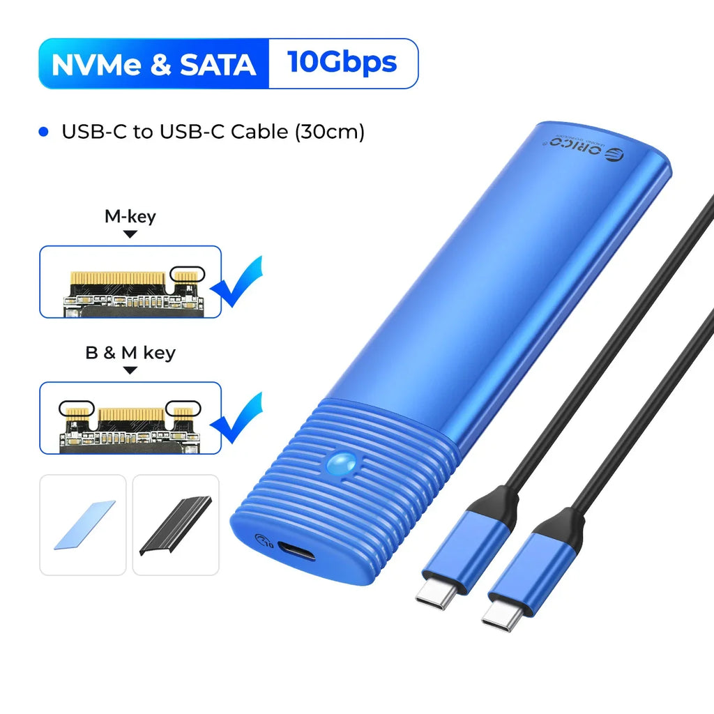 ORICO M.2 SSD-kabinett for NVMe/SATA – USB-C 10 Gbps, verktøyfri