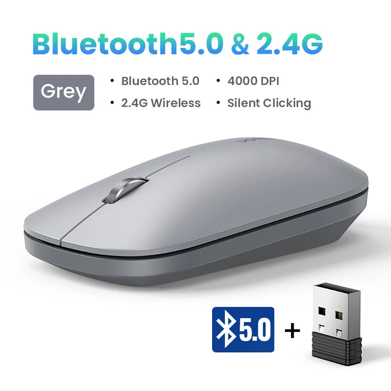 UGREEN Slank trådløs mus Bluetooth 2.4G 4000 DPI Stilleklikk for MacBook Pro M1 M2 iPad Nettbrett Datamaskin Bærbar PC