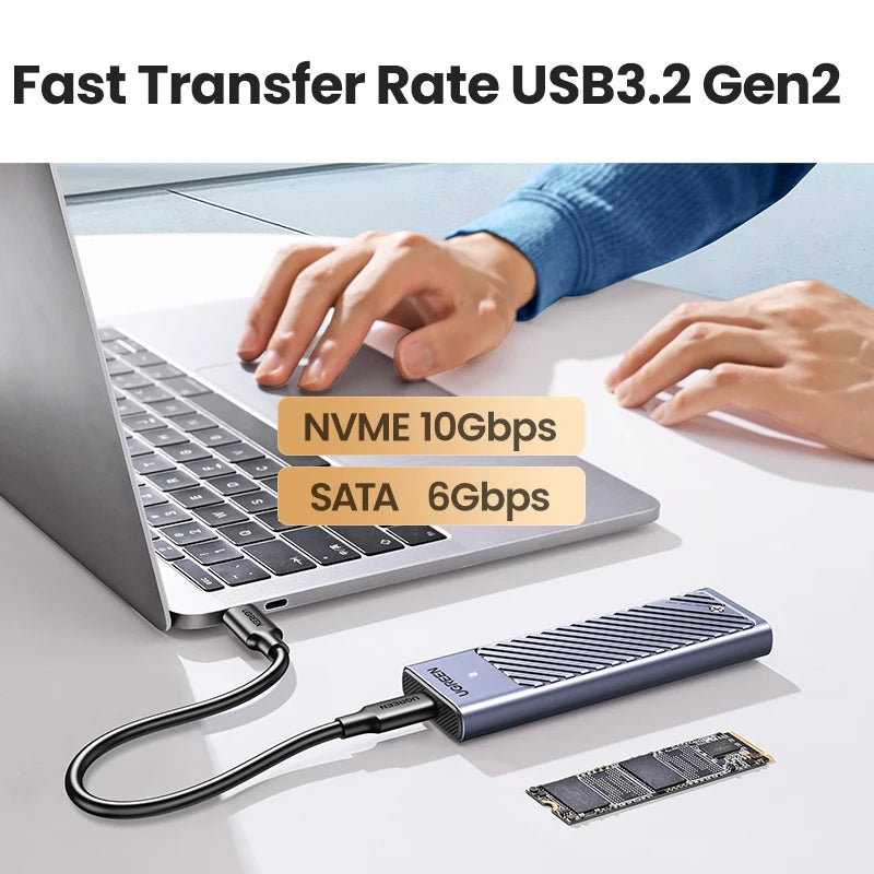 UGREEN M.2 SSD-kabinett for NVMe/SATA – USB-C 10 Gbps, opptil 8 TB