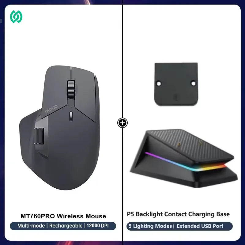 Rapoo MT760PRO Trådløs mus NearLink + Bluetooth 5.0 Multi-enhet 12000 DPI 2K polling rate Ergo for arbeid Gaming Stille klikk