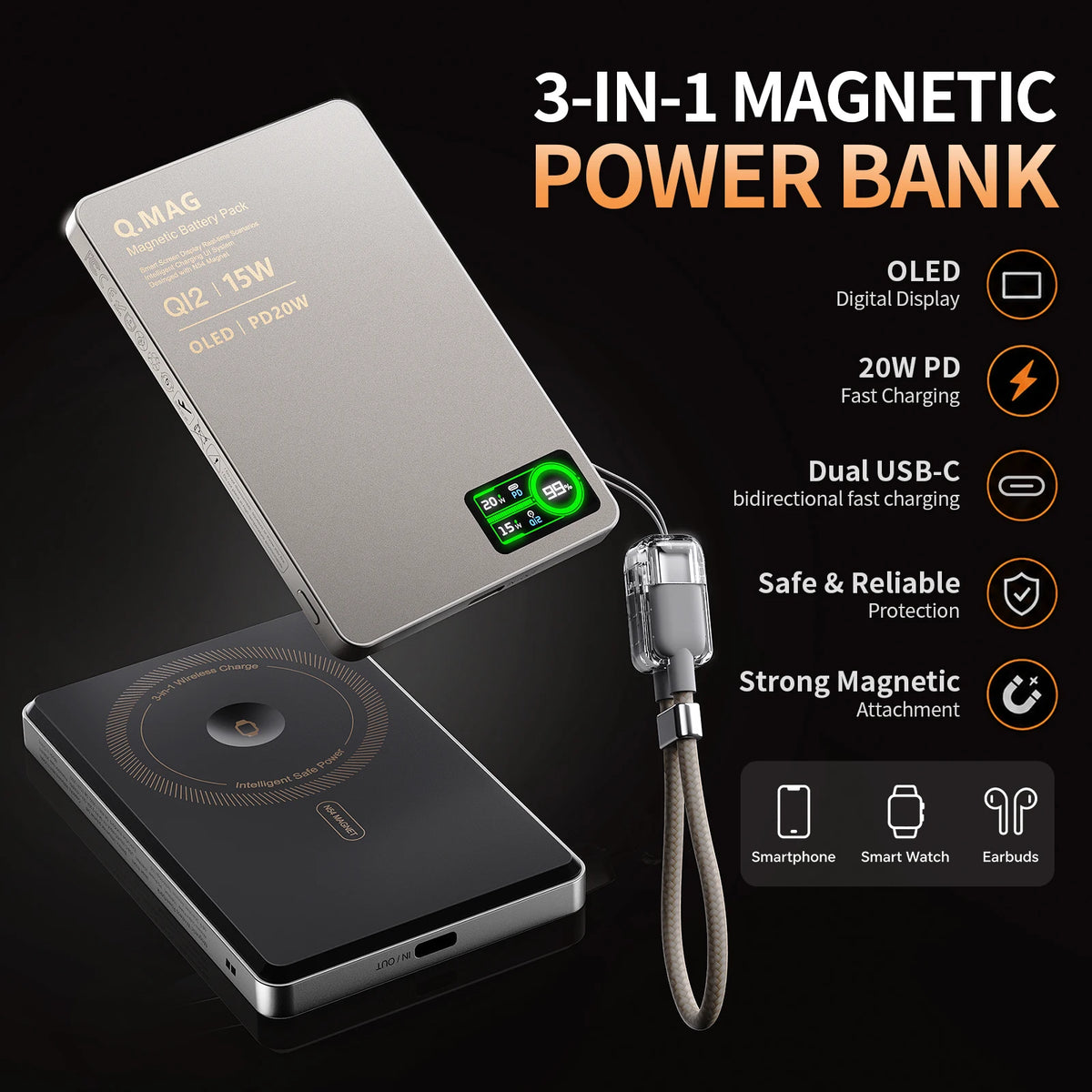 CrownQu E16 magnetisk powerbank med 5000 eller 10000 mAh