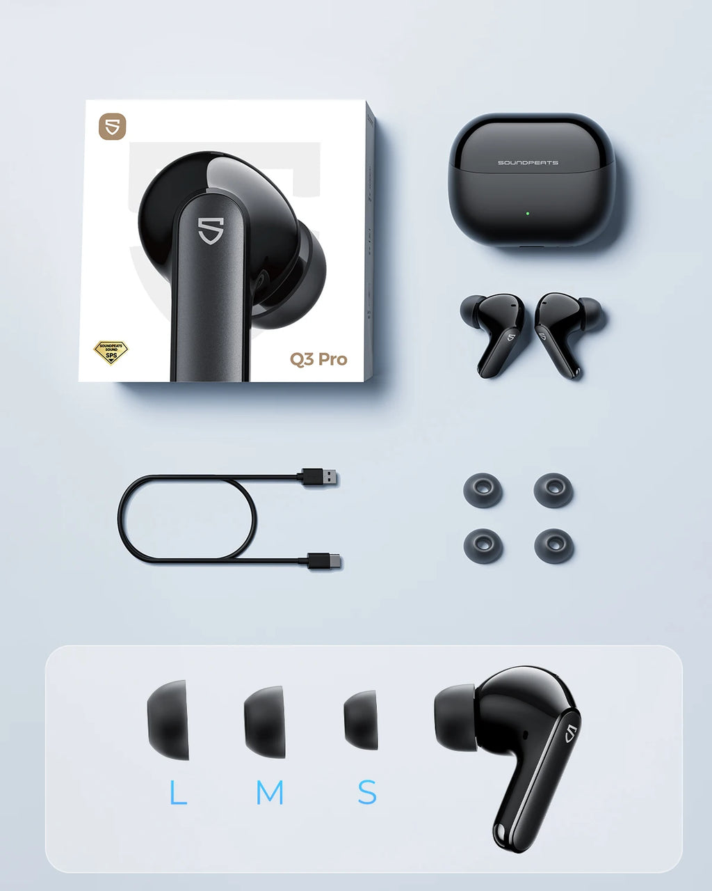SoundPEATS Q3 Pro trådløse ørepropper med ANC – Bluetooth 6.0