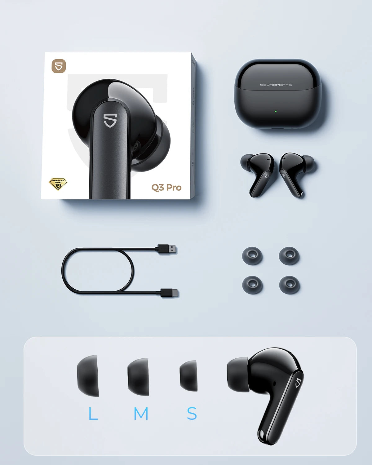 SoundPEATS Q3 Pro trådløse ørepropper med ANC – Bluetooth 6.0