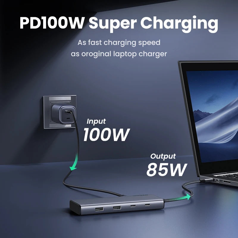 UGREEN USB-C Hub 8-i-1 – 4K HDMI, DP, USB 3.2 og 100 W PD