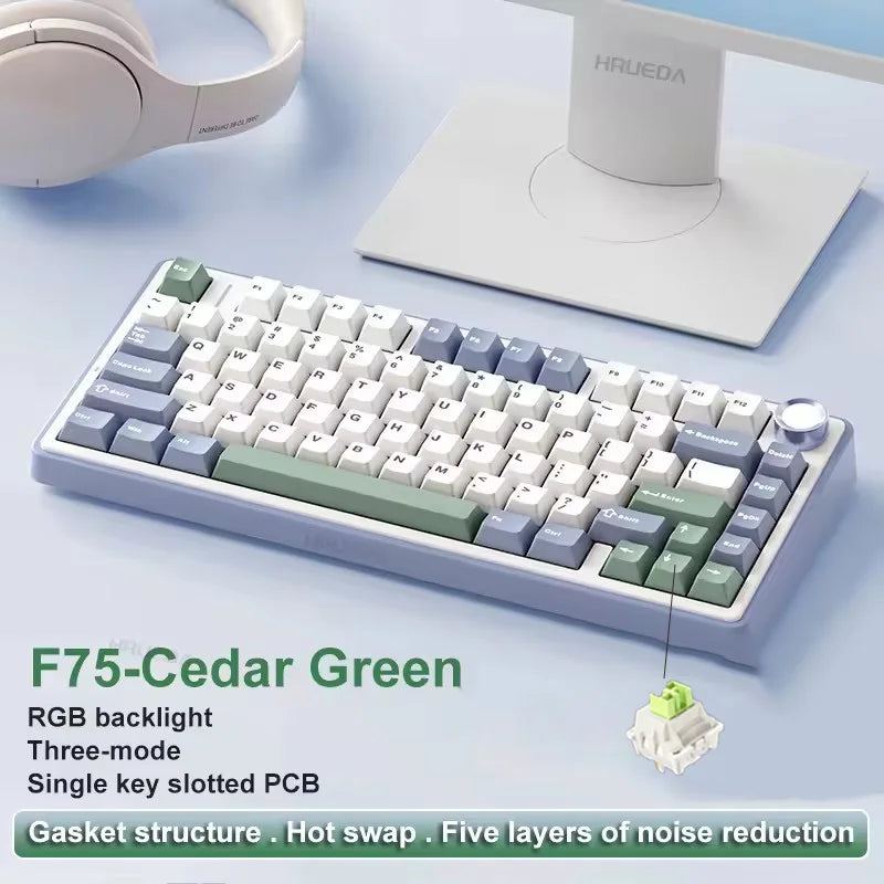 AULA F75 2.4G Trådløst/Bluetooth/Kablet Mekanisk Gamingtastatur RGB Tilpasset 75 % Layout OEM Profil Gasket Struktur