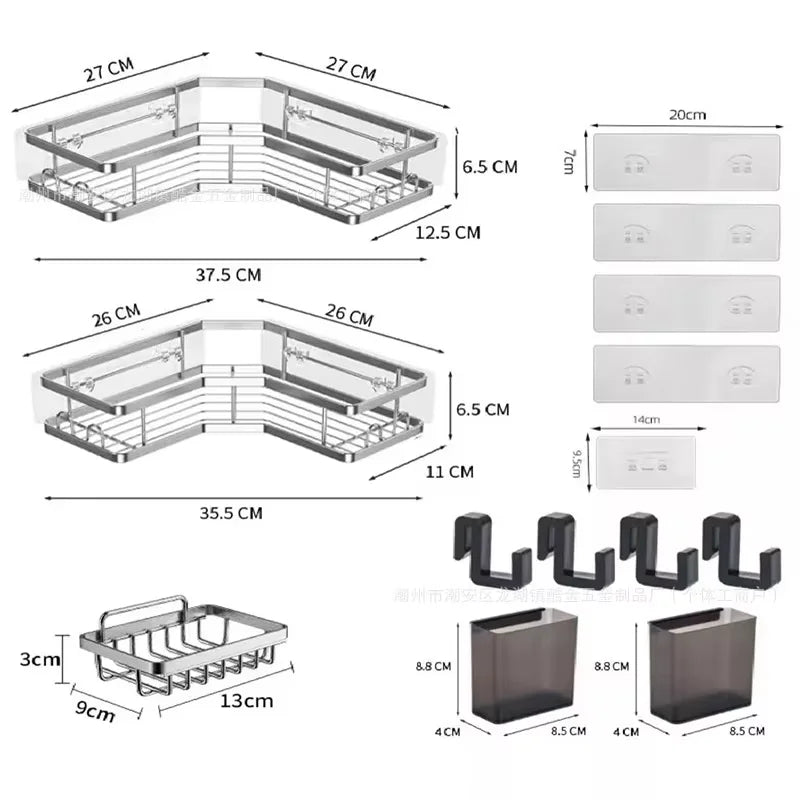 No Drilling Triangle Corner Shelf, Adhesive Wall Mounted Storage Rack for Bathroom and Kitchen – Space Saving