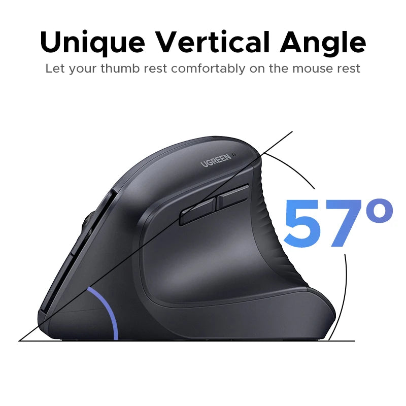 UGREEN Vertikal Trådløs Mus 2.4G Ergonomisk 4000DPI 6 Lydløse Knapper for MacBook Nettbrett Bærbare PC-er Datamus Svart Rosa
