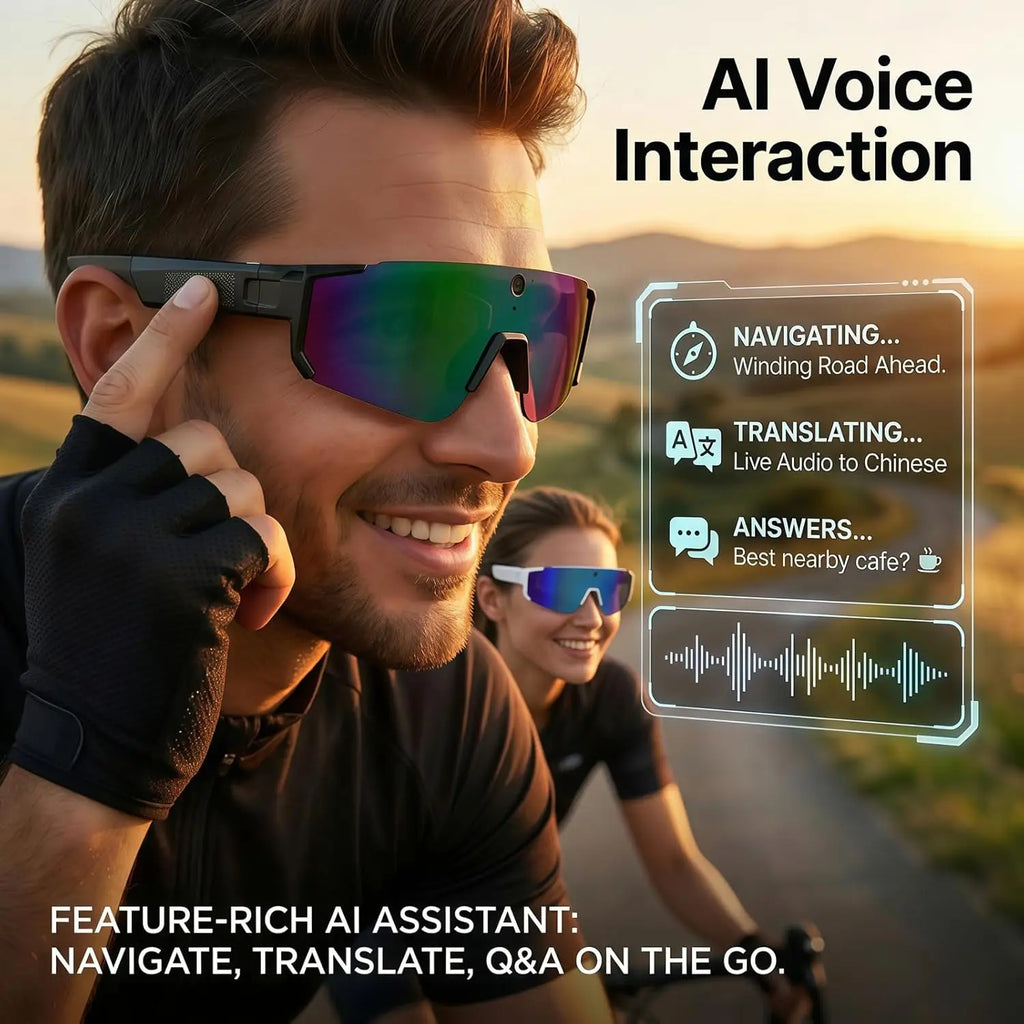 AI Voice Translate Smart Glasses 1200P Video Recording Camera Bluetooth WiFi Anti-Shake Polarized Lens Driving Sports Sunglasses