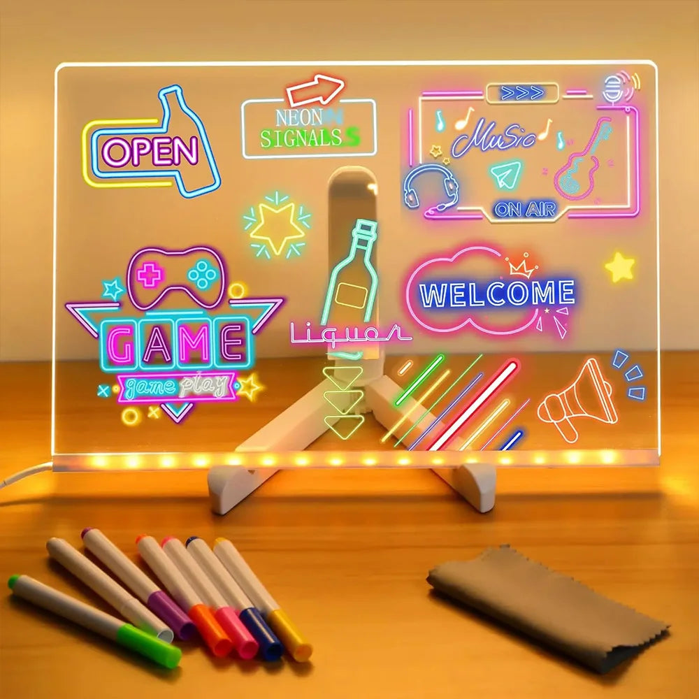 LED oppslagstavle DIY akryl nattlys 7 penner tegnebrett oppladbar RGB viskbar maleri tegnebrett barnebursdagsgave