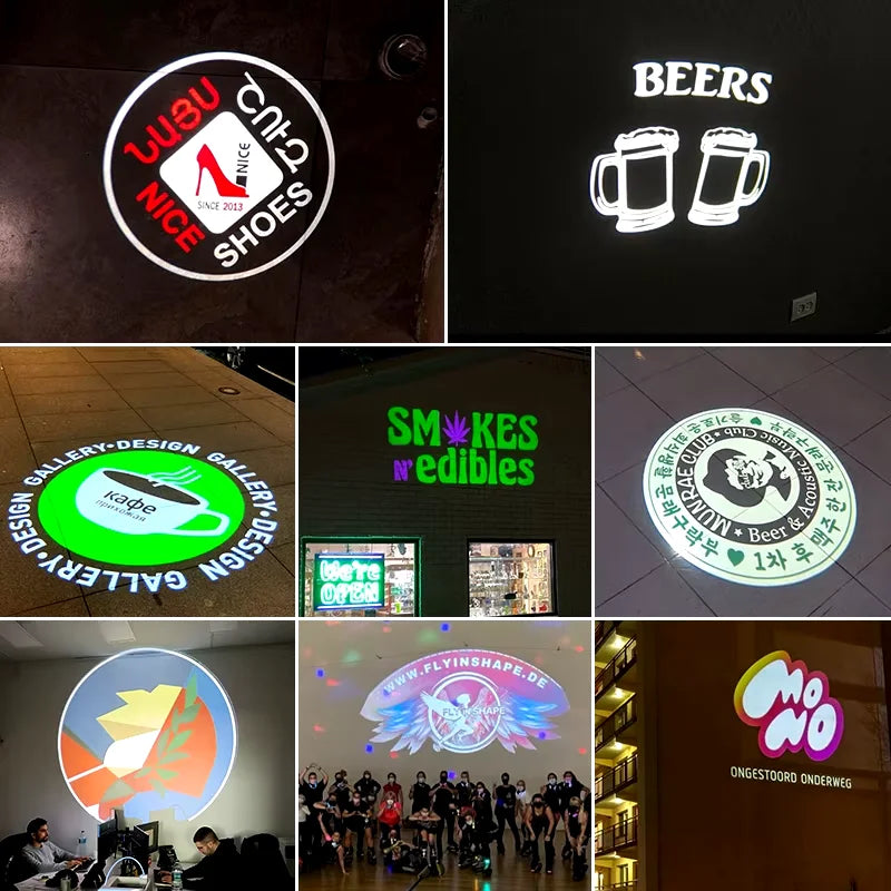 LED-logoprojektor med roterende motiv – til butikk og inngangsparti