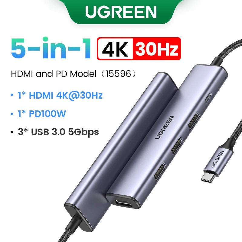 UGREEN 5-i-1 USB-C-hub med 4K HDMI og 100 W PD