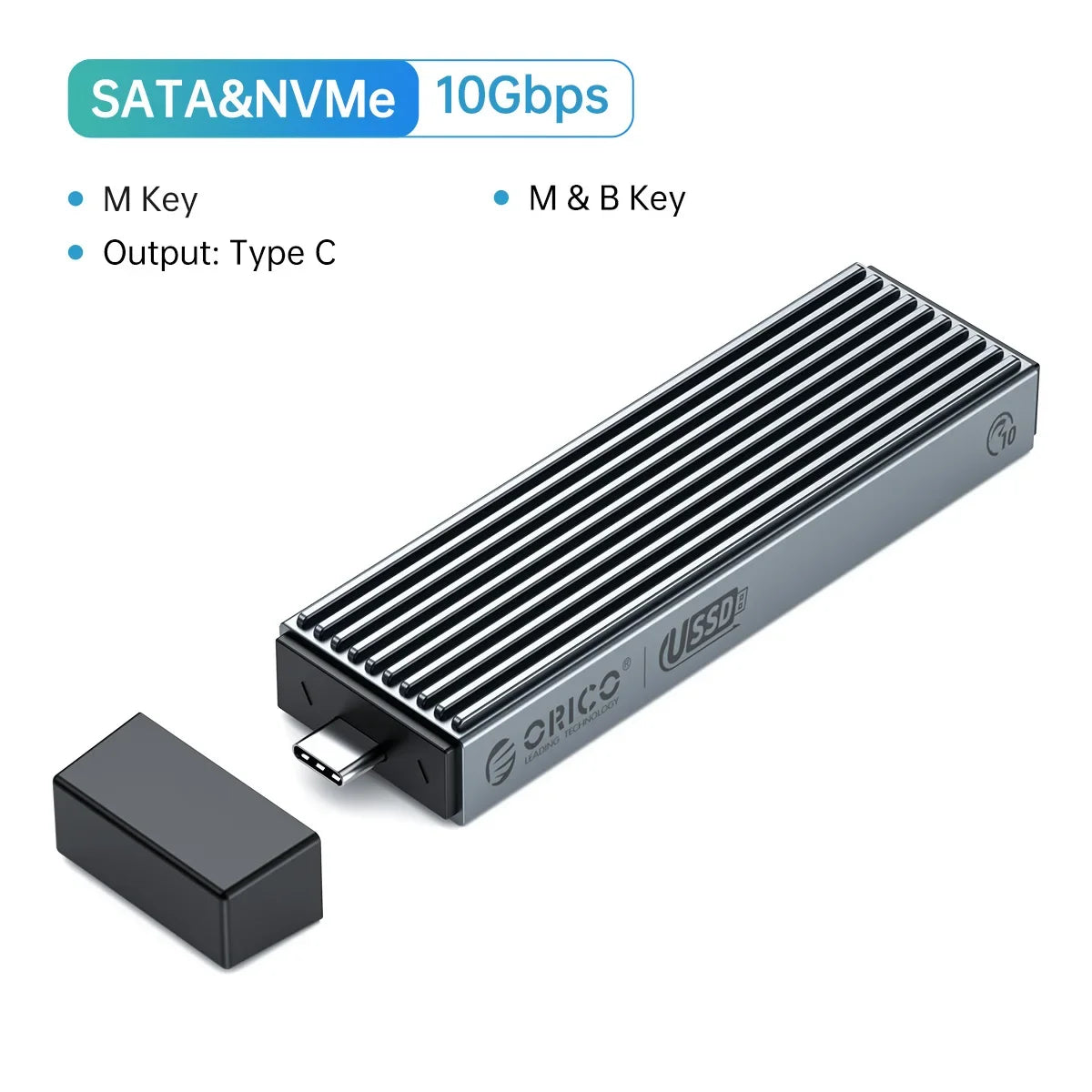 ORICO M.2 SSD-kabinett for NVMe/SATA – USB-C 10 Gbps, verktøyfri