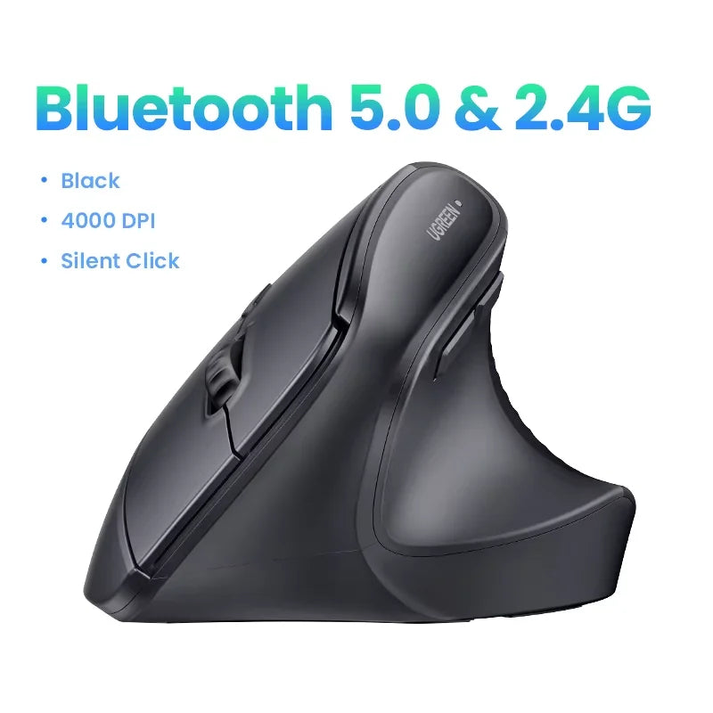 UGREEN Vertikal Trådløs Mus 2.4G Ergonomisk 4000DPI 6 Lydløse Knapper for MacBook Nettbrett Bærbare PC-er Datamus Svart Rosa