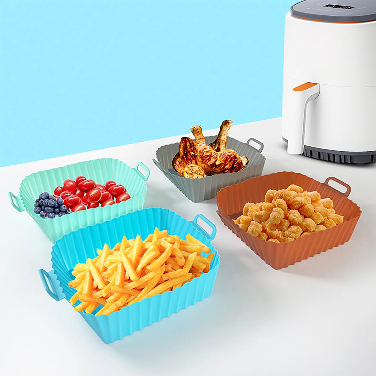 Silikonformer til airfryer, airfryer-kurv, kjøkkenredskap, gjenbrukbart bakebrett, non-stick pizzapanne, ovn og kjøkkentilbehør