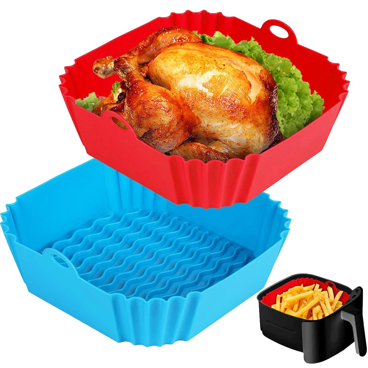 Silikonformer til airfryer, airfryer-kurv, kjøkkenredskap, gjenbrukbart bakebrett, non-stick pizzapanne, ovn og kjøkkentilbehør