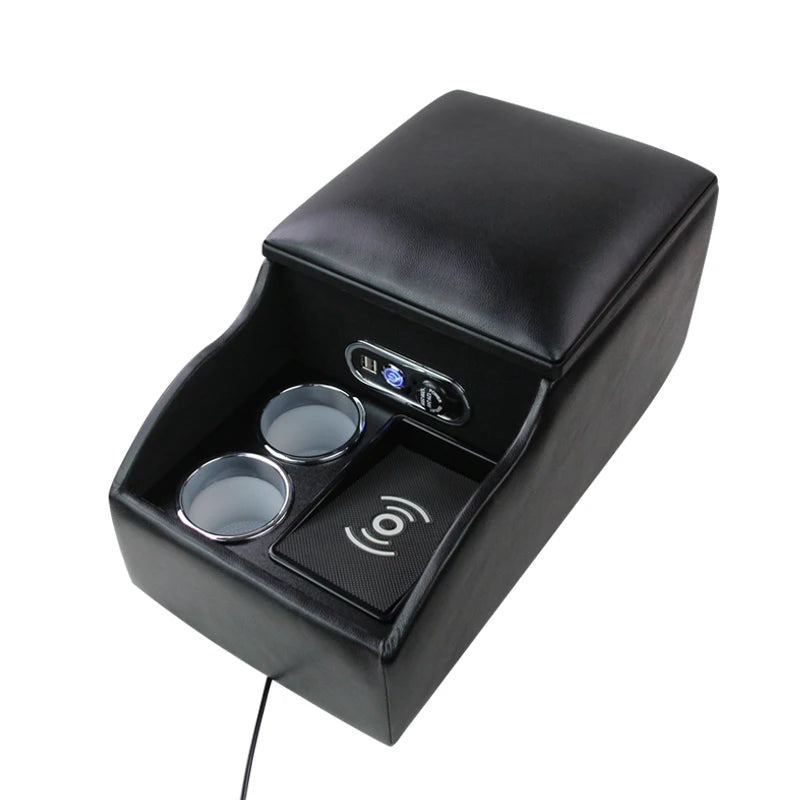 High-Quality Leather Car Rear Center Console Storage Armrest Box with Cup Holders Customizable for Various Models