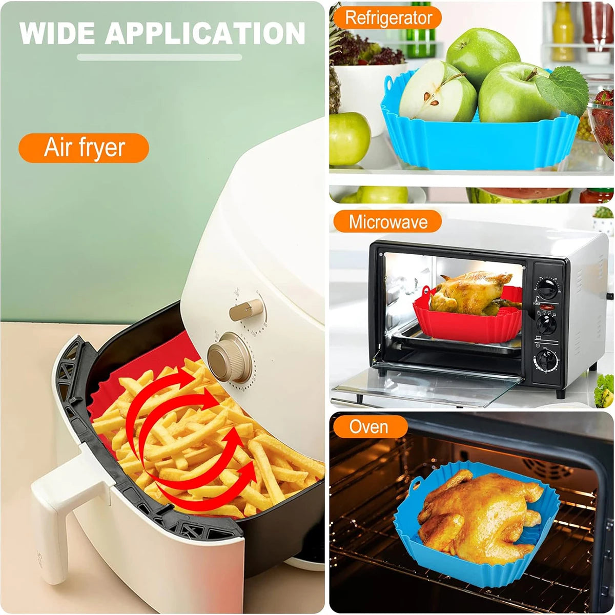 Silikonformer til airfryer, airfryer-kurv, kjøkkenredskap, gjenbrukbart bakebrett, non-stick pizzapanne, ovn og kjøkkentilbehør