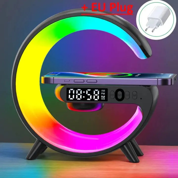 LumaBeat™ Smart G-form LED-lampe med Bluetooth-høyttaler og trådløs lading