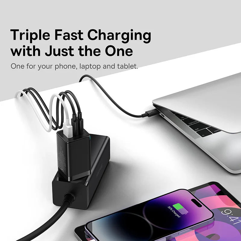 Baseus GaN3 Pro 65 W reiselader med USB-C-kabel