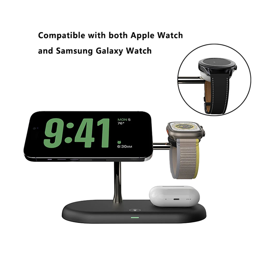 TIMESS 3-i-1 magnetisk ladestasjon for iPhone, Watch og AirPods