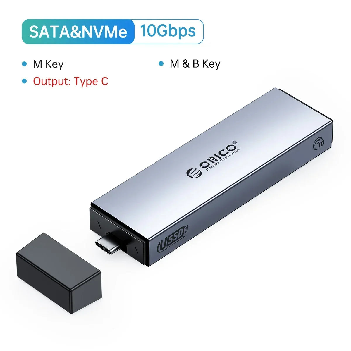 ORICO M.2 SSD-kabinett for NVMe/SATA – USB-C 10 Gbps, verktøyfri