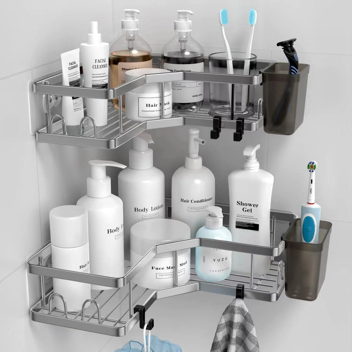 No Drilling Triangle Corner Shelf, Adhesive Wall Mounted Storage Rack for Bathroom and Kitchen – Space Saving