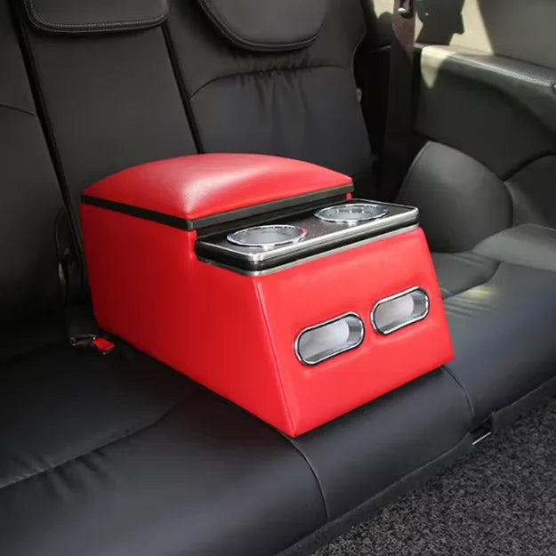 High-Quality Leather Car Rear Center Console Storage Armrest Box with Cup Holders Customizable for Various Models