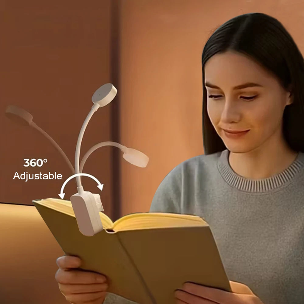 Runtowo LED boklampe med klips Bærbar leselampe Batteridrevet 3 farger Øyebeskyttelse Trinnløs dimming Mini skrivebordslampe