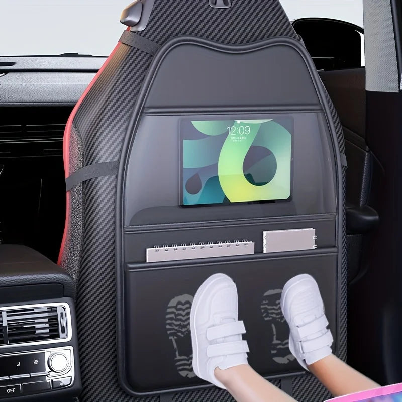 New Car Seat Protection Cover Car Seat Kick Proof Pad with Pockets PU Auto Seat Back Storage Bag Multi-functional Tablet Holder