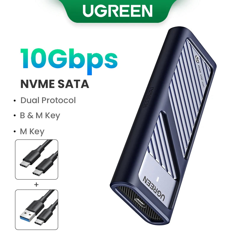 UGREEN M.2 SSD-kabinett for NVMe/SATA – USB-C 10 Gbps, opptil 8 TB