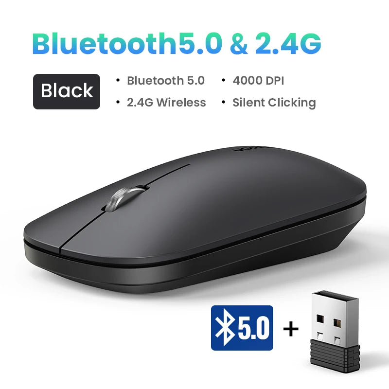 UGREEN Slank trådløs mus Bluetooth 2.4G 4000 DPI Stilleklikk for MacBook Pro M1 M2 iPad Nettbrett Datamaskin Bærbar PC
