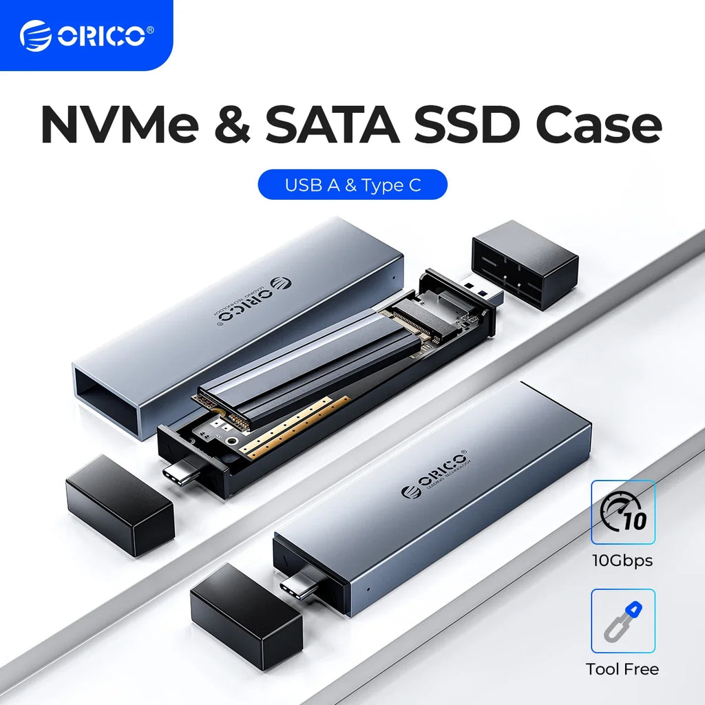 ORICO M.2 SSD-kabinett for NVMe/SATA – USB-C 10 Gbps, verktøyfri
