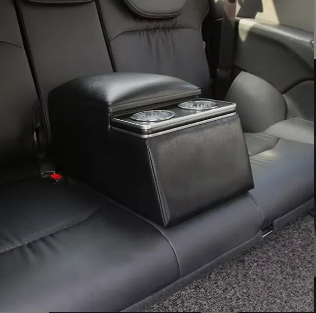 High-Quality Leather Car Rear Center Console Storage Armrest Box with Cup Holders Customizable for Various Models