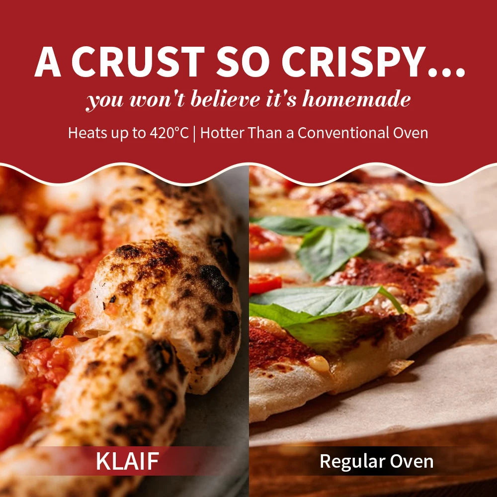 Klaif elektrisk pizzamaskin, 420℃, 1200 watt, 5 separate temperaturnivåer, flammebestandig steinplate 1200W 32cm